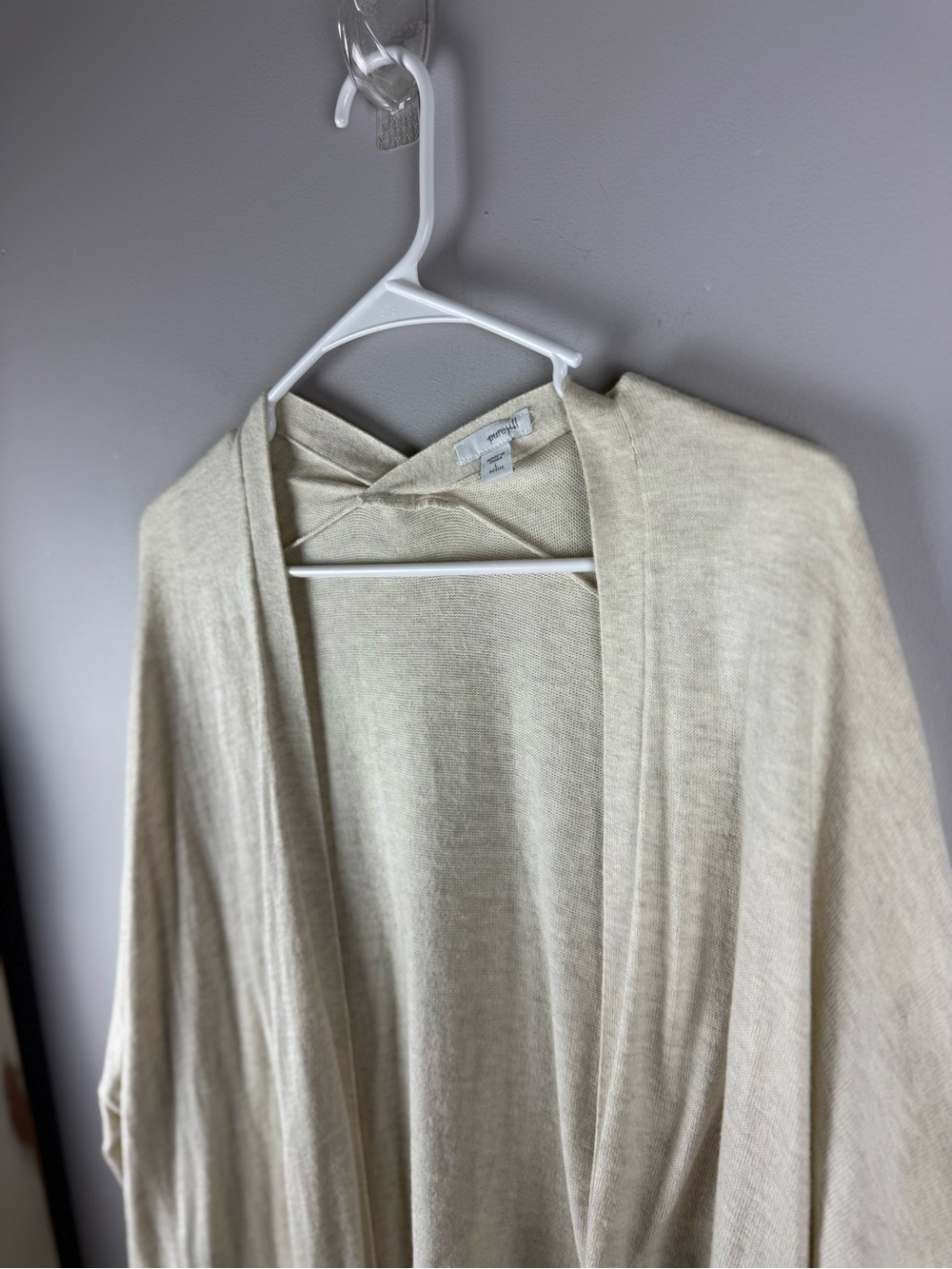 J Jill Womens Open Front Long Knitted Cardigan SZ L Long Sleeve Cream Soft Fall